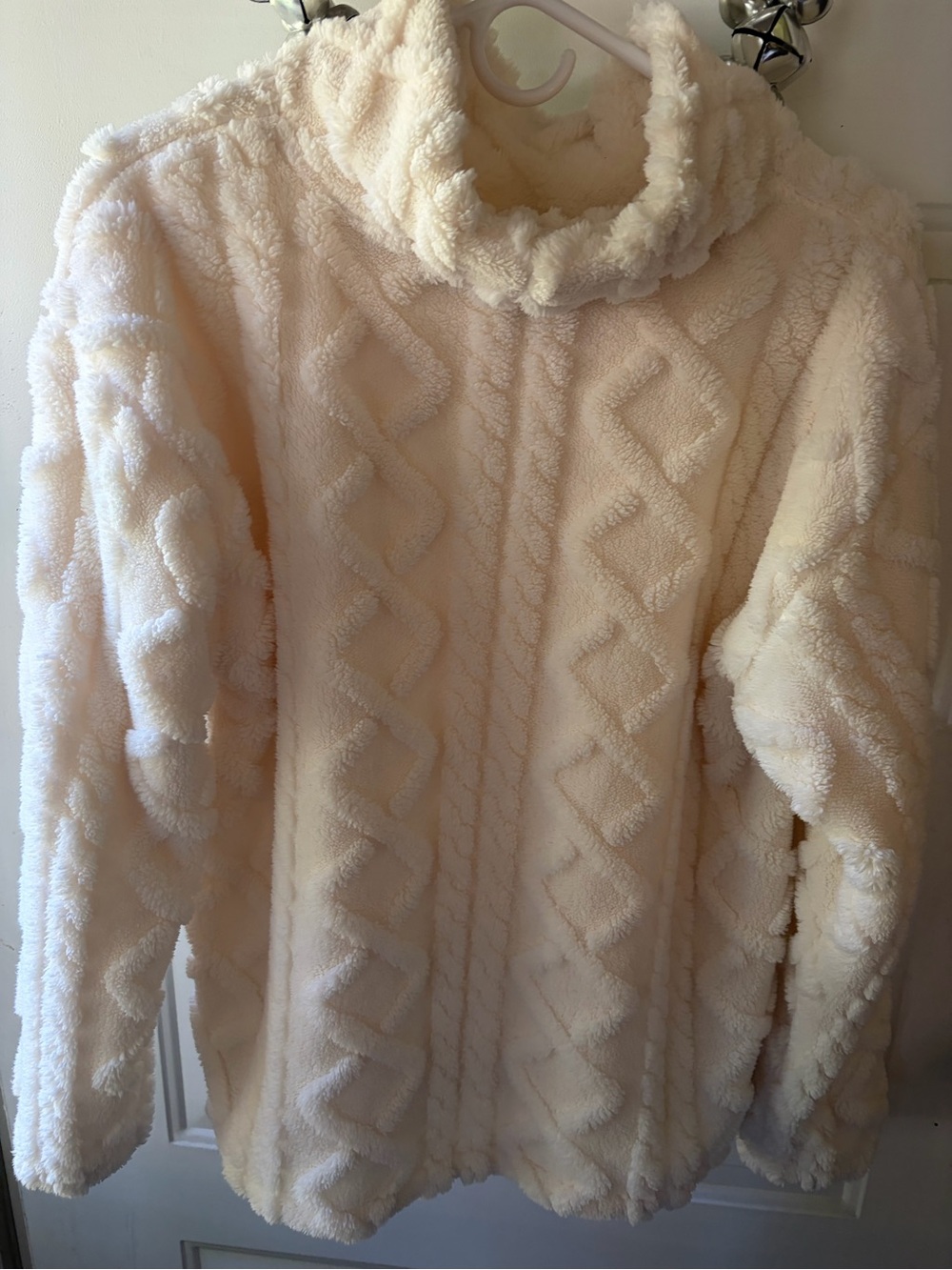Eddie Bauer Plush Cable-Knit Turtleneck Sweater in white